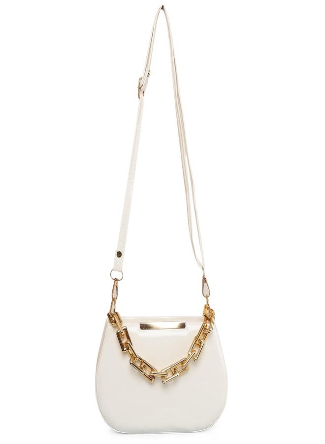 CULT FACTORY New White Sling Bags for Women Stylish Solid Pattern With Golden Chain Ladies Sling Bag - Image 3